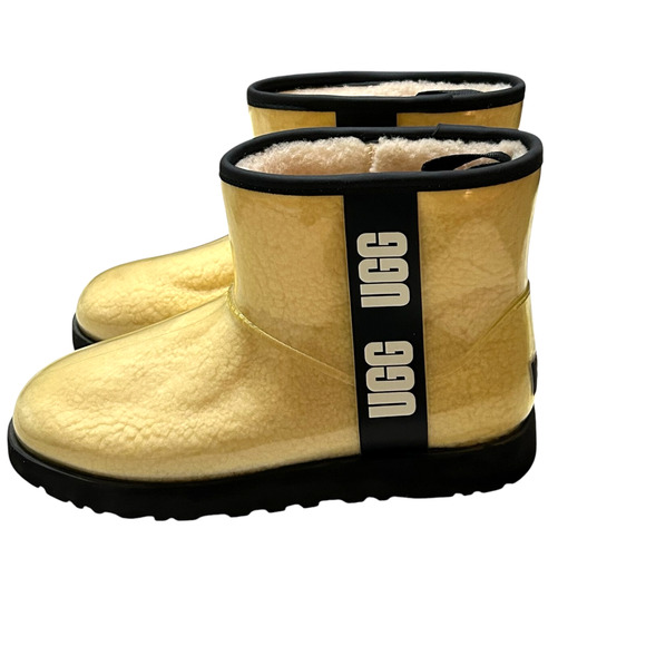 UGG Classic Clear Mini Ankle Boots Womens US 10 Sherpa Lined Beige S/N 11310 New - Picture 1 of 9